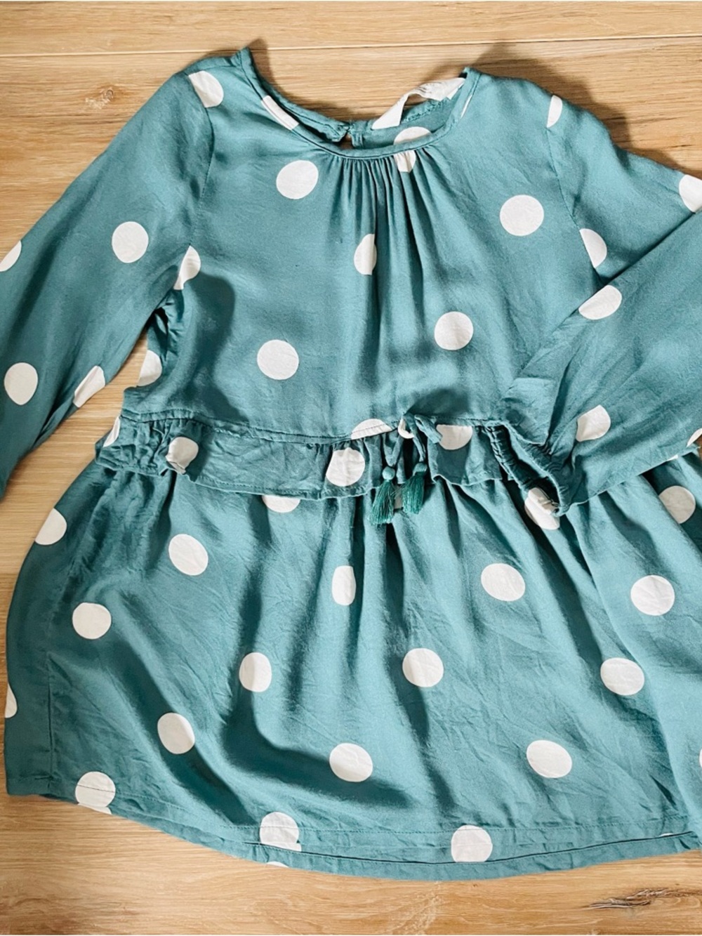 H&M Teal Polka Dot Long-Sleeve Dress